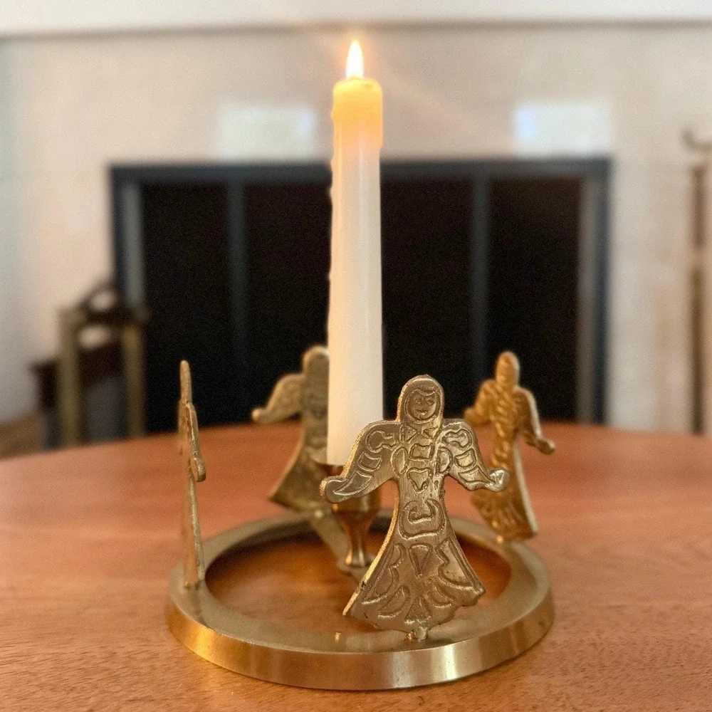 Vintage Solid Brass Angel Candle Holder 4 Angels Around Taper Holder 5.6